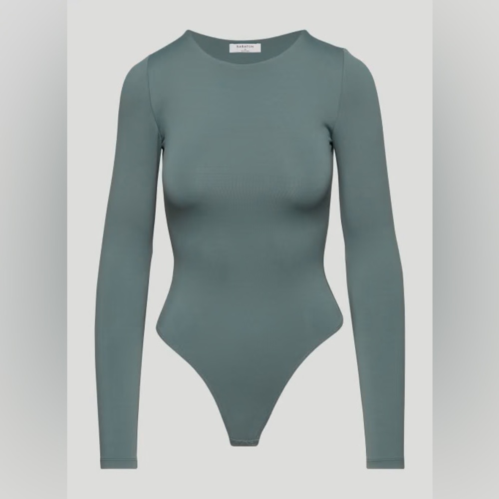 Aritzia Babaton Contour Crewneck Longsleeve Bodysuit (Smoky Emerald Green)